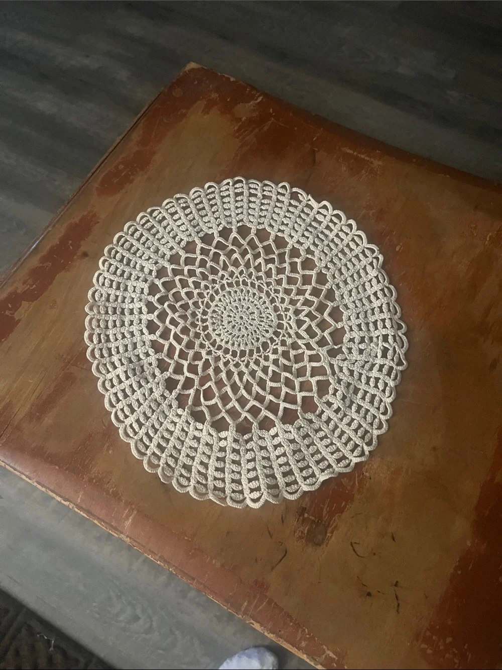 Handmade Crocheted Round Doily in Ivory